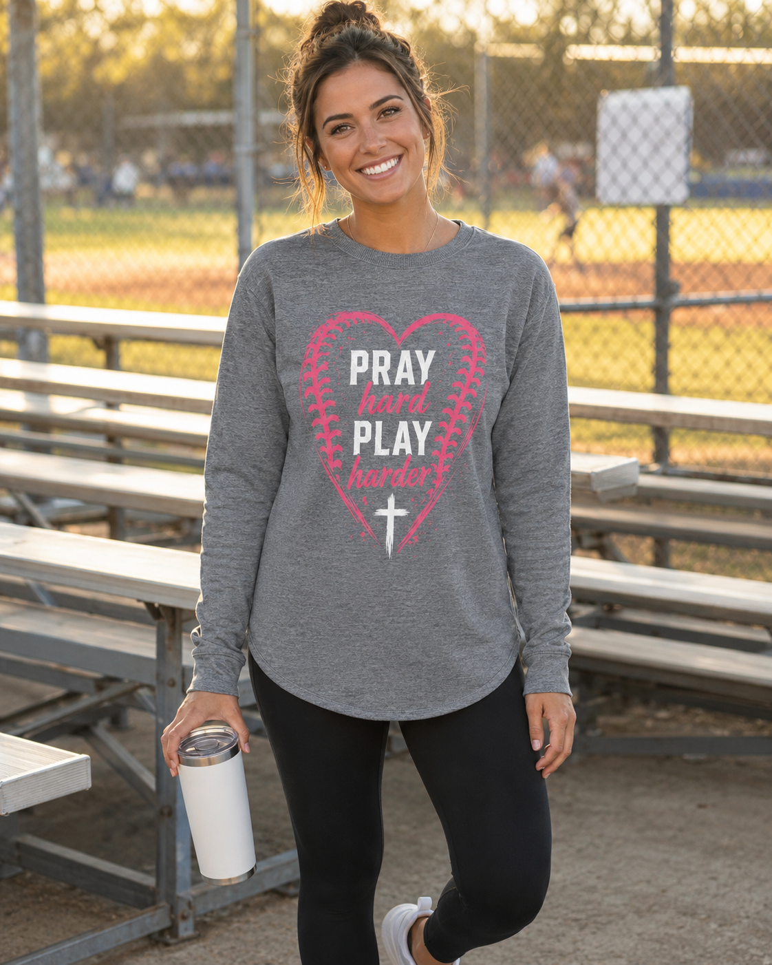 "Pray Hard, Play Harder" Softball Heart Crewneck