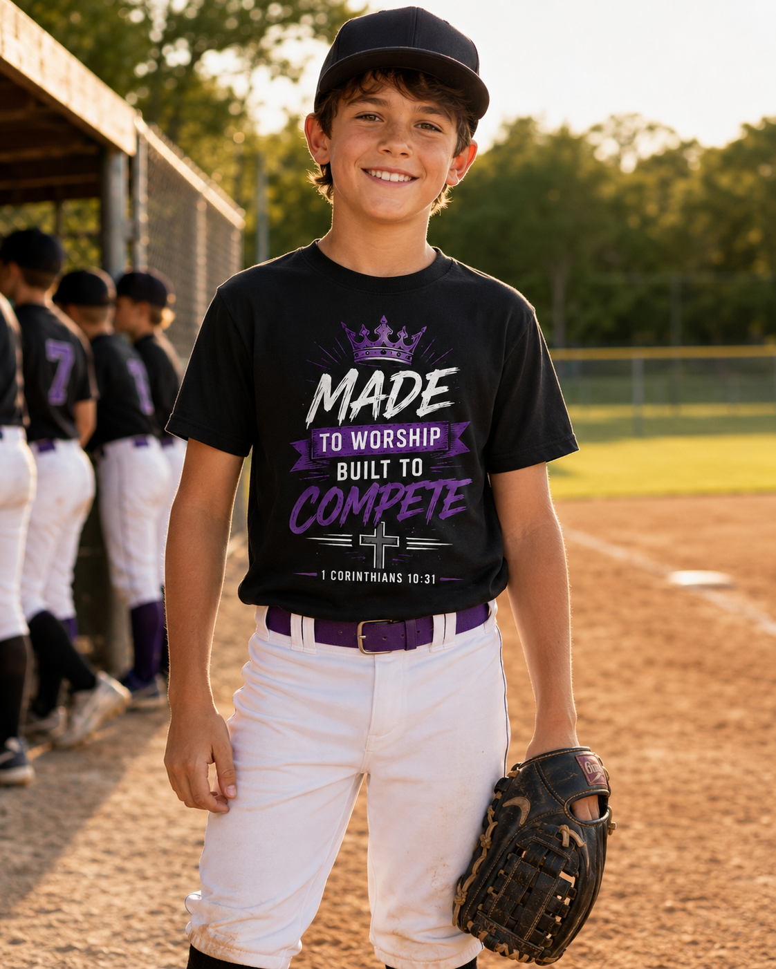 Made to Worship, Built to Compete Faith-Based Kids Tee